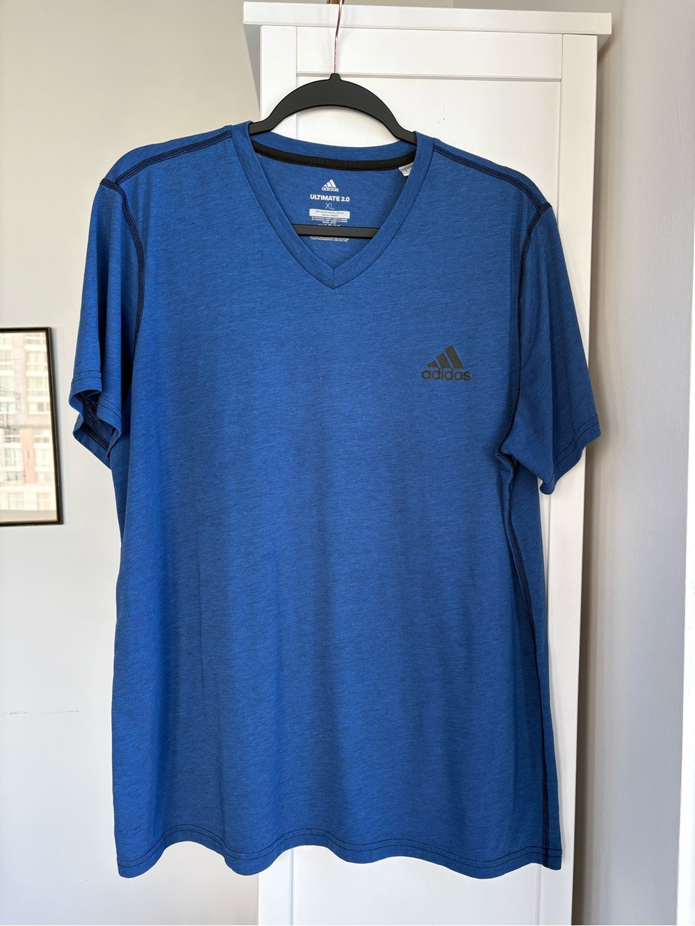 Adidas Men’s Blue Climatelite V-Neck Performance Tee with Black Logo Size XL